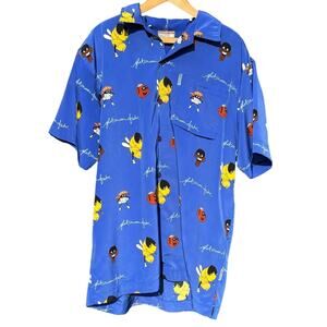 Vintage Platinum Fubu Fat Albert Brown Hornet Blue button up shirt Size Large